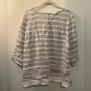J.‎ Jill White and Gray Boxy Linen Blouse Size Large